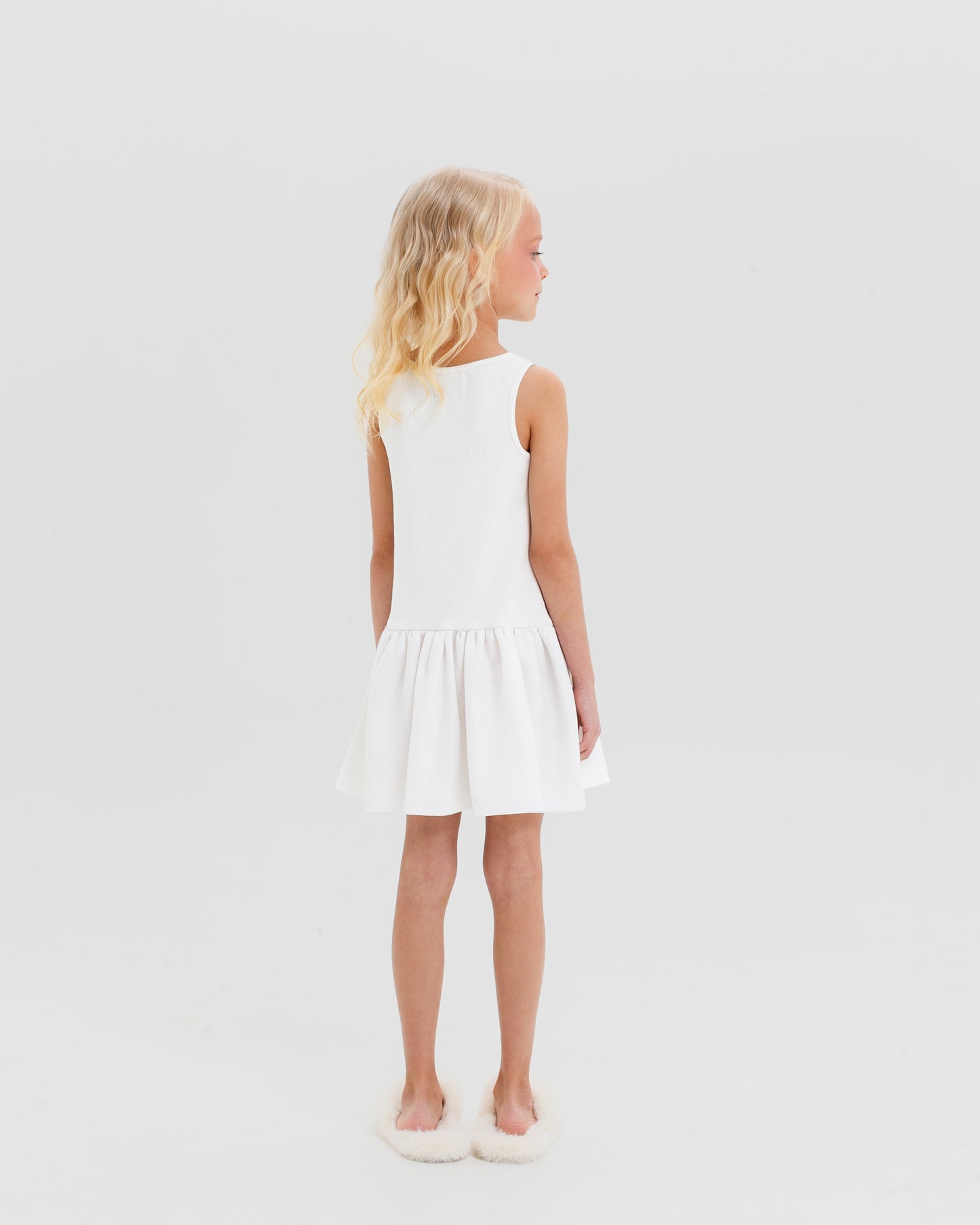 Girls' White Puff Skirt Mini Dress – 100% Cotton